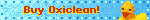 a blurred image of a yellow rubber duck with the words buy oxiclean on it