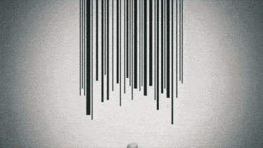 a white ball is standing in front of a barcode on the wall