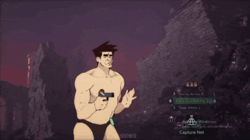 a cartoon of a man holding a gun in a video game