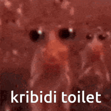 a close up of a crab 's face with the words kribidi toilet written on it .