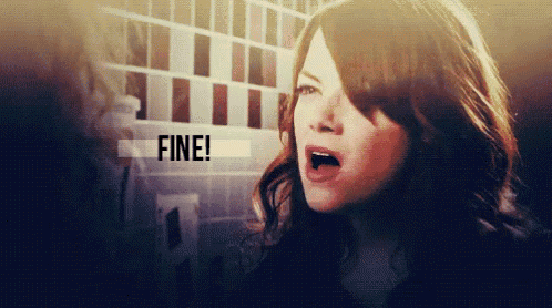 a woman with her mouth open and the word fine on the bottom