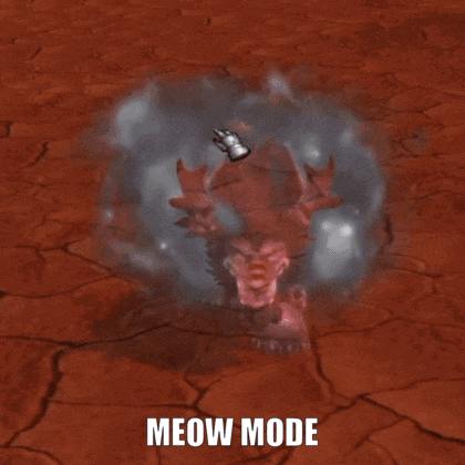 a video game character says meow mode at the bottom of the screen
