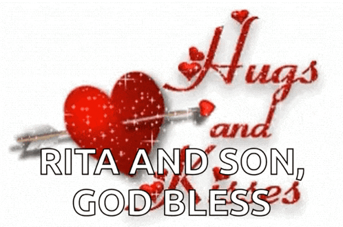 hugs and kisses for rita and son with a red heart with an arrow through it