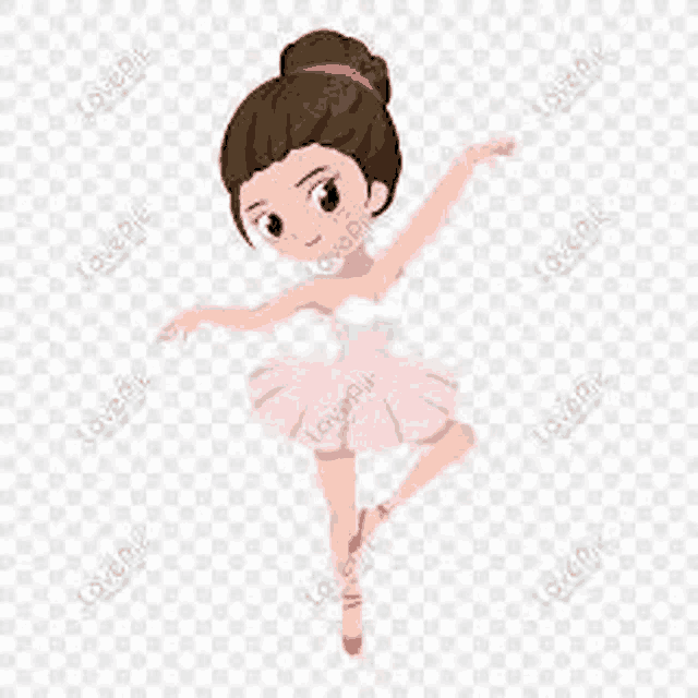 a cartoon illustration of a ballerina in a pink tutu dancing on a transparent background .