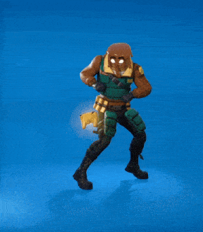 a video game character is running with a controller in his hand and a badge that says ' fortnite '