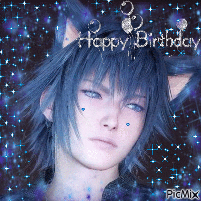 a boy with cat ears and the words happy birthday