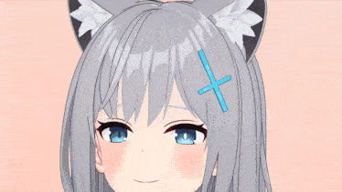 a girl with cat ears and a blue cross on her hair