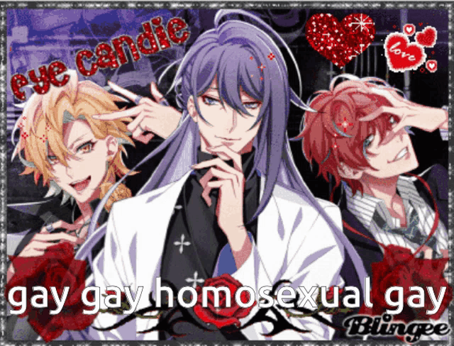 a picture of three anime characters with the words gay gay homosexual gay written on the bottom