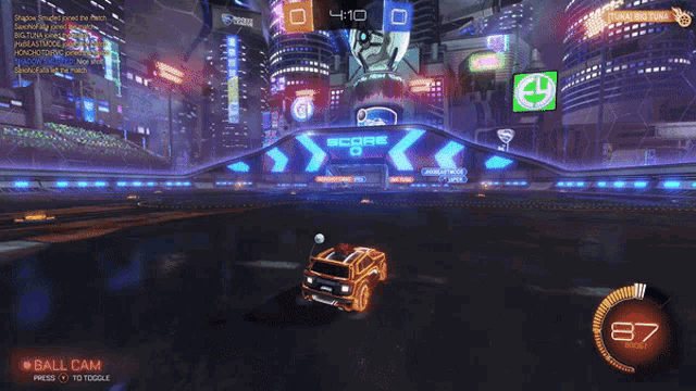 a rocket league game is being played with a score of 83