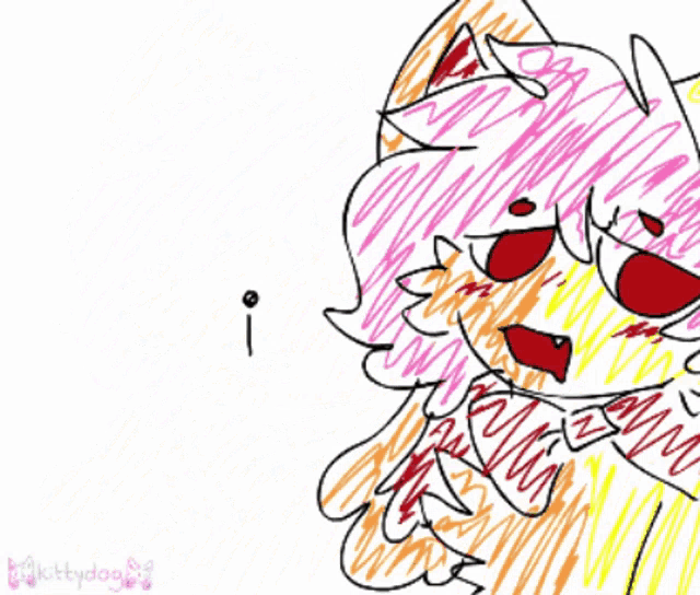 a colorful drawing of a cat with the letter b in the corner