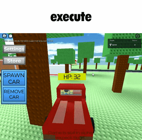 a screen shot of a video game with the word execute at the top