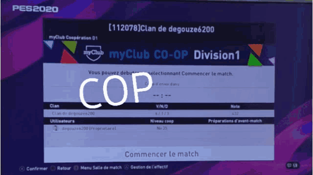 a screenshot of a video game that says myclub co-op division 1