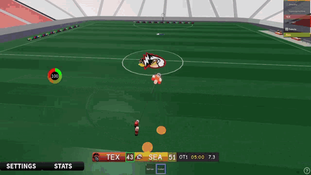 a soccer game is being played on a computer and the scoreboard shows that tex is 43 and sea 51