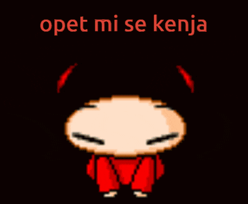 a pixel art of a person crying with the words opet mi se kenja above