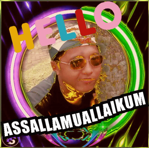 a man wearing sunglasses and a headband says hello