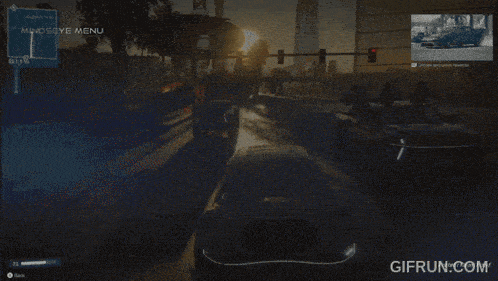 a video game screen shows cars driving down a street with the words gifrun.com at the bottom of the screen