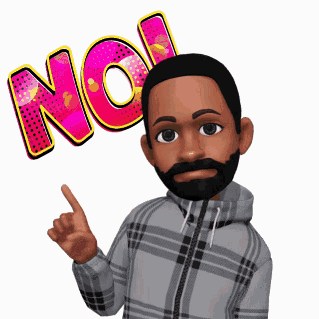 a man with a beard is pointing to the word no