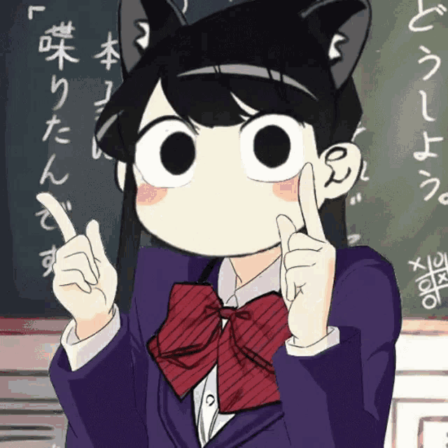 a cartoon of a girl with cat ears pointing up