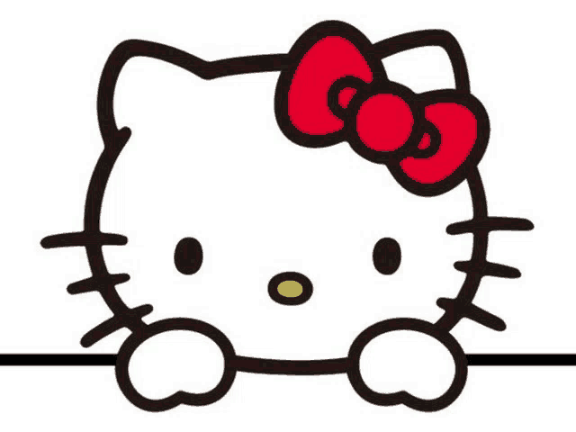 a drawing of a hello kitty with a red bow
