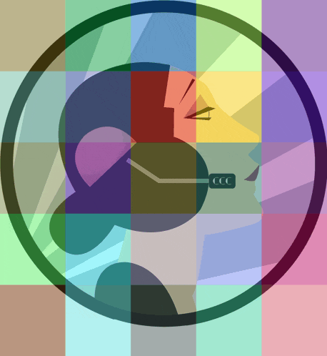 a colorful circle with a person wearing a headset with the letter ccc on it