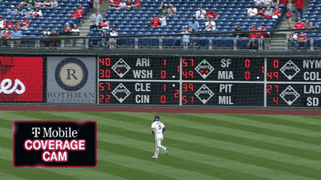 a baseball field with a t mobile coverage cam in the foreground