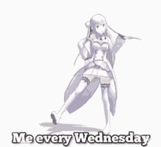 a cartoon of a girl dancing with the words me every wednesday on the bottom