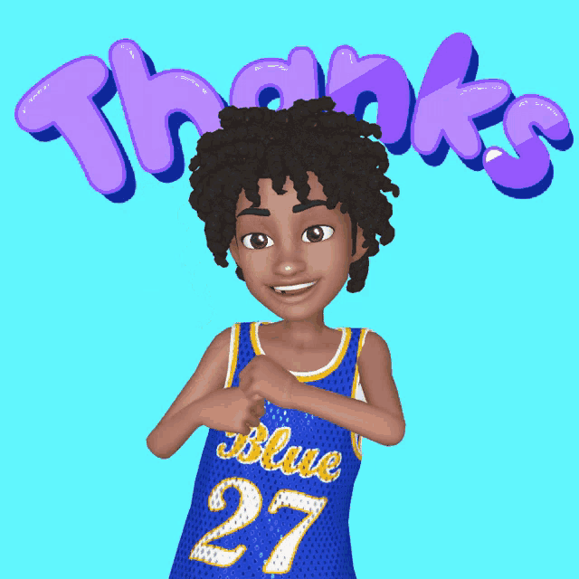 a cartoon character wearing a blue jersey with the number 27