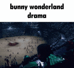 a crowd of people in a stadium with the words bunny wonderland drama below them