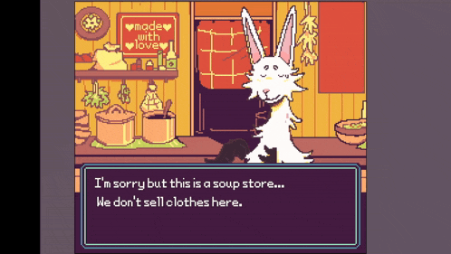a cartoon of a rabbit standing in front of a sign that says " made with love "