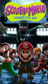 a poster for scooby-mario where you go with mario and luigi