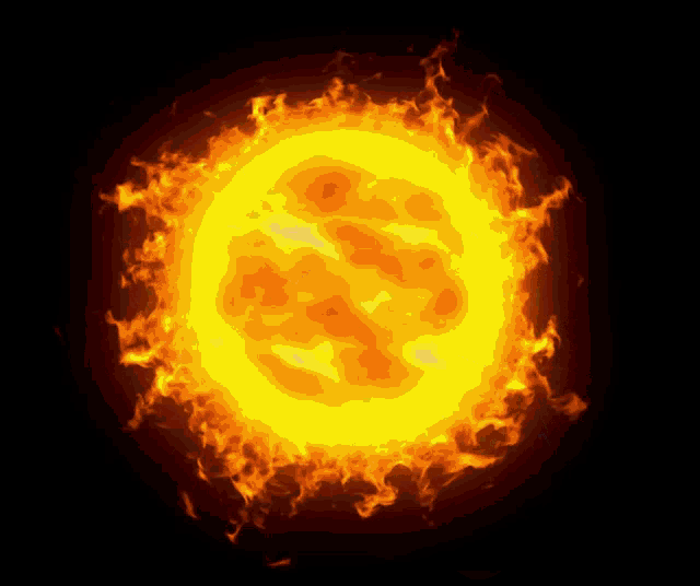 the sun is surrounded by a circle of flames