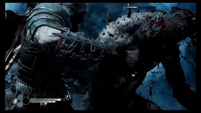 a video game character is fighting a monster with a sword and shield