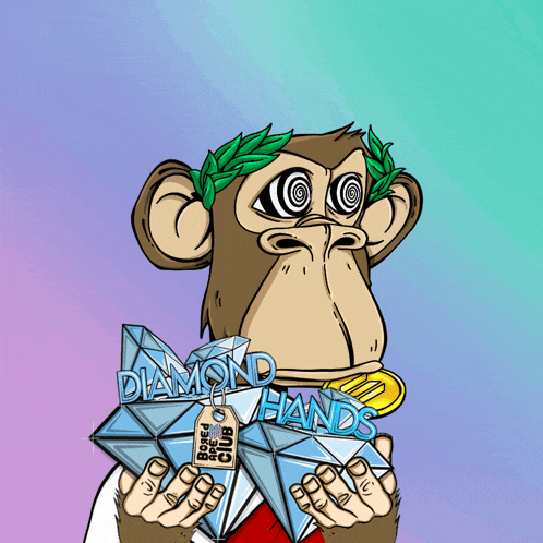 a monkey with a laurel wreath on his head is holding a diamond hands item