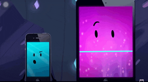 a cell phone and a tablet with faces on the screens