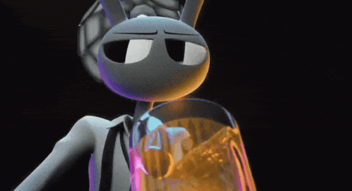a cartoon bunny is holding a glass of beer