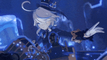 a girl in a top hat and white gloves is standing in a dark room .