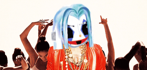a cartoon of a woman with a joker face on her head