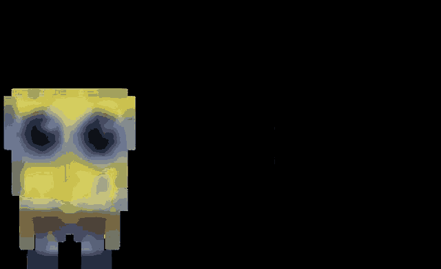 a pixelated image of spongebob squarepants with blue eyes