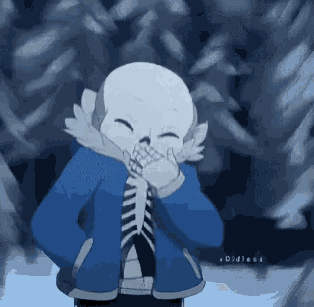 a drawing of a skeleton wearing a blue jacket and tie