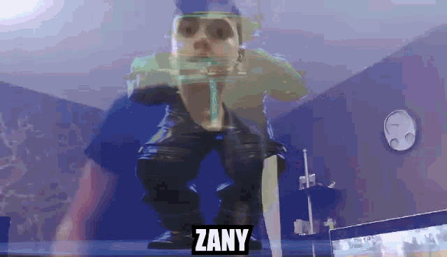 a video game character with the name zany on the bottom right