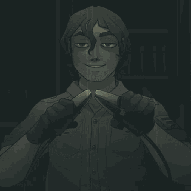 a man in a green shirt is smiling while holding a light