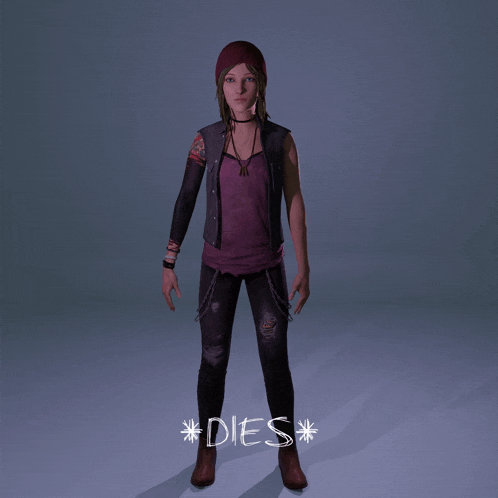 a 3d model of a girl with the words * dies * on the bottom