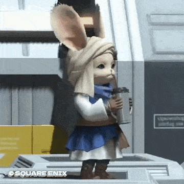a cartoon character with bunny ears is drinking from a straw .