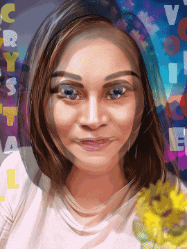 a pixelated portrait of a woman with the word crystal in the corner