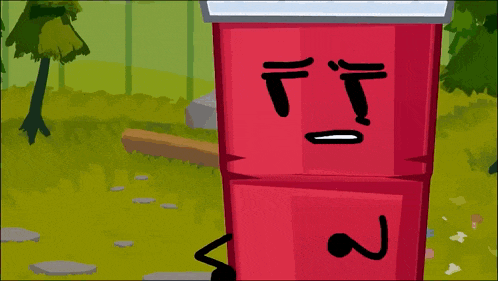 a cartoon drawing of a red cup with a face on it