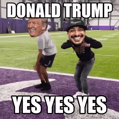 donald trump and a man on a football field say yes yes yes