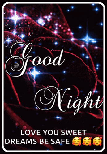 a good night greeting card with a red rose and stars