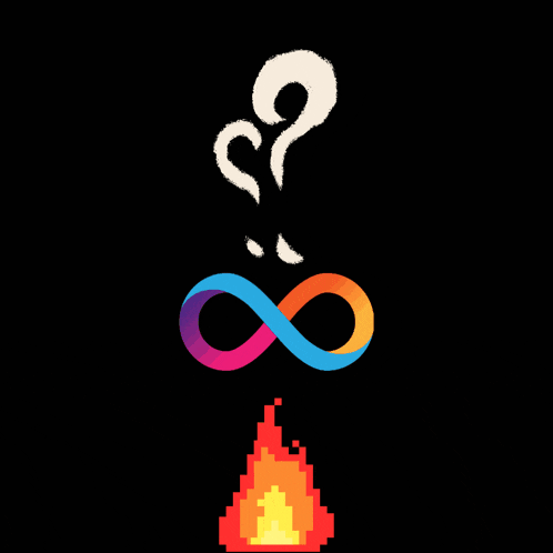 a colorful infinity symbol with smoke coming out of it and a fire