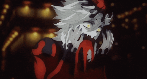 a cartoon drawing of a monster with blood coming out his mouth