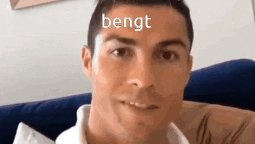 a close up of a man 's face with the word bengt above his head